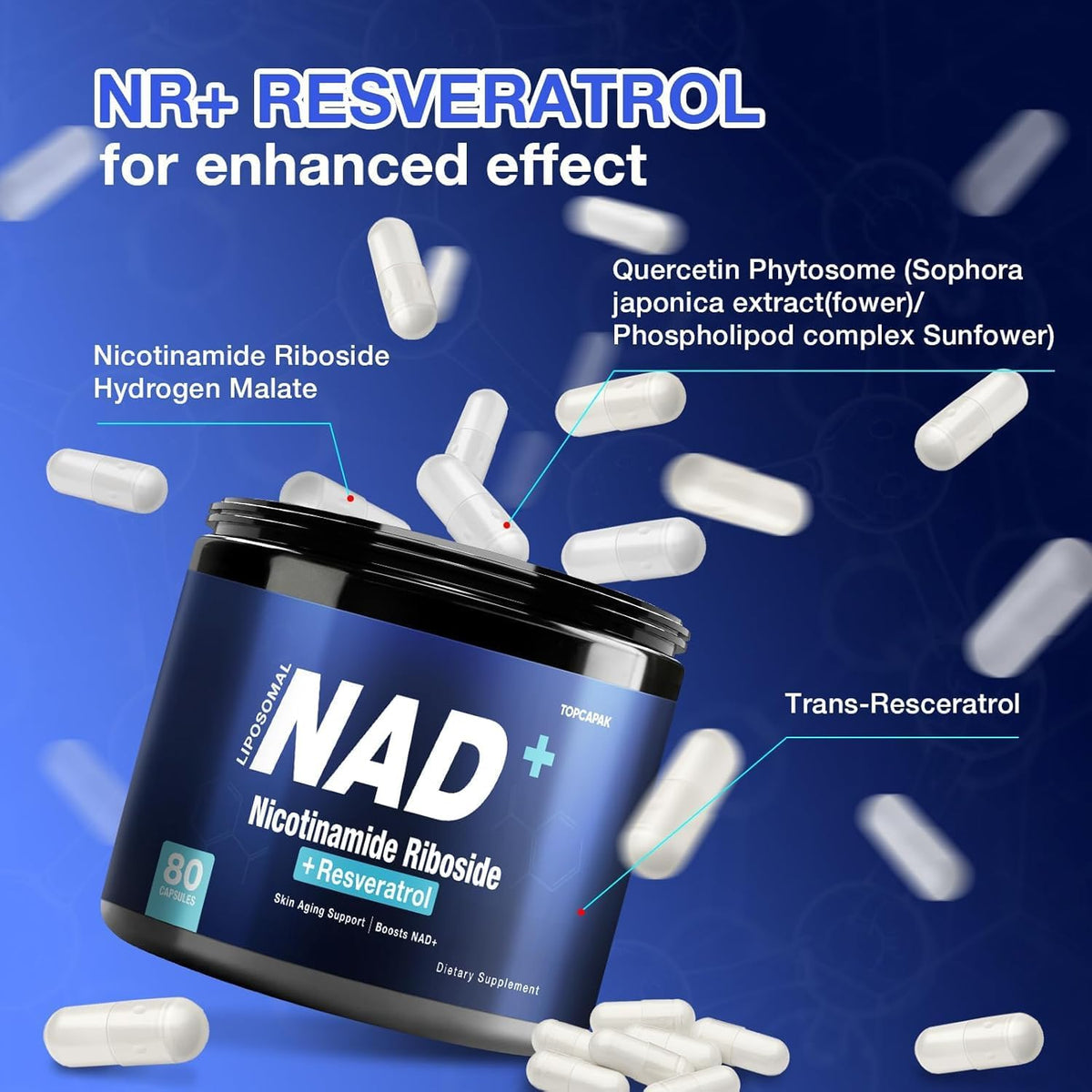 NAD Nicotinamide Riboside Resveratrol-80 Capsules