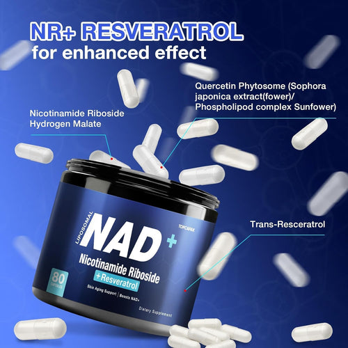 NAD Nicotinamide Riboside Resveratrol-80 Capsules