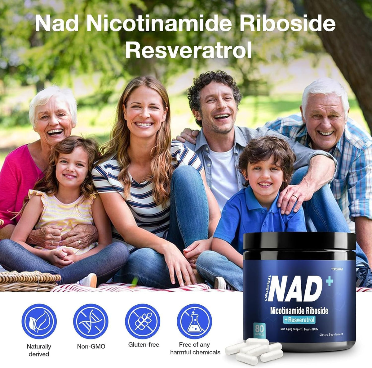 NAD Nicotinamide Riboside Resveratrol-80 Capsules